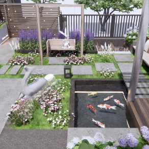 现代庭院花园景观3D模型下载